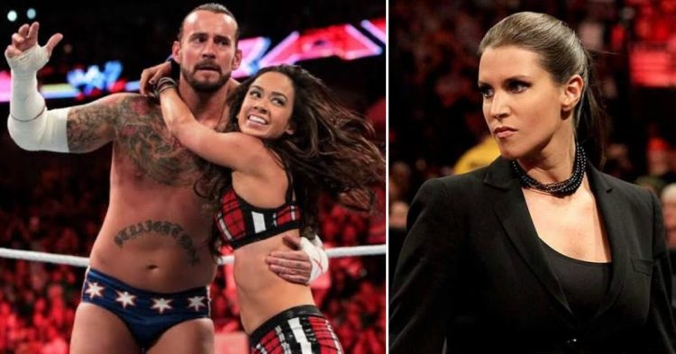 CM Punk, AJ Lee (left) and Stephanie McMahon (right)