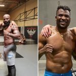 Francis Ngannou with Carlos Takam (left), Francis Ngannou with Jackson Murray (right)