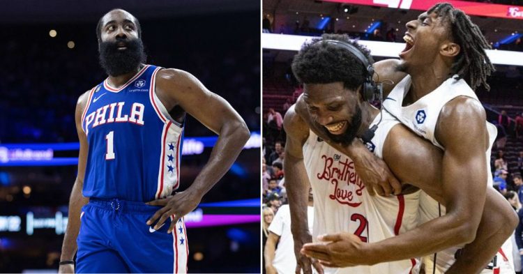 James Harden, Joel Embiid, and Tyrese Maxey (Credits - USA Today and Sports Illustrated)