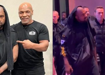 Kanye West with Mike Tyson (left), Kanye West entering the arena for Fury vs. Ngannou