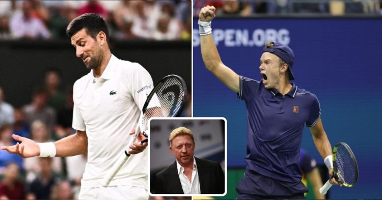 Novak Djokovic, Boris Becker and Holger Rune. (Credits- Sebastien Bozon, File, Getty images)