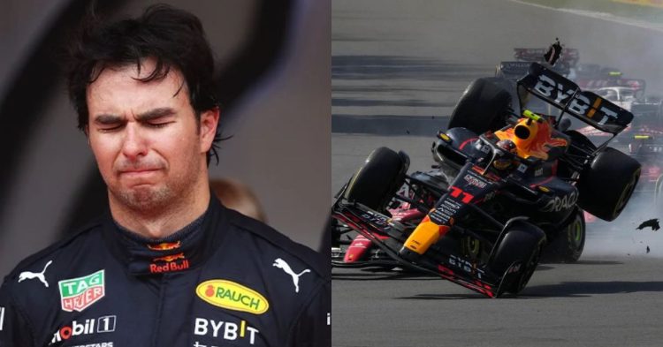 Sergio Perez (left), Perez's crash at Mexico Grand Prix 2023 (right) (Credits- News24, PlanetF1)