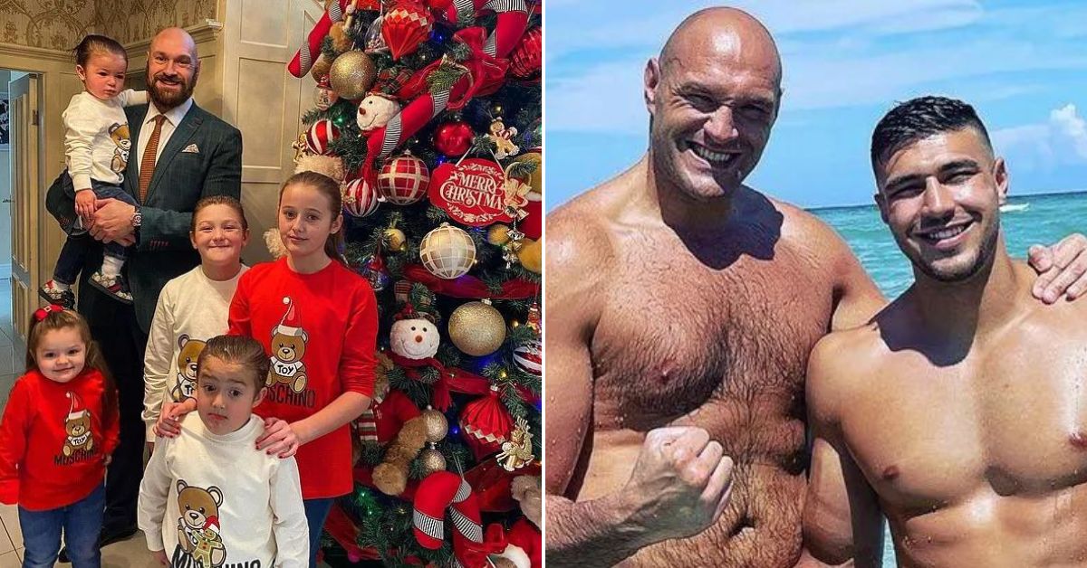 Tyson Fury with his children(left), Tyson Fury with Tommy Fury(right) 