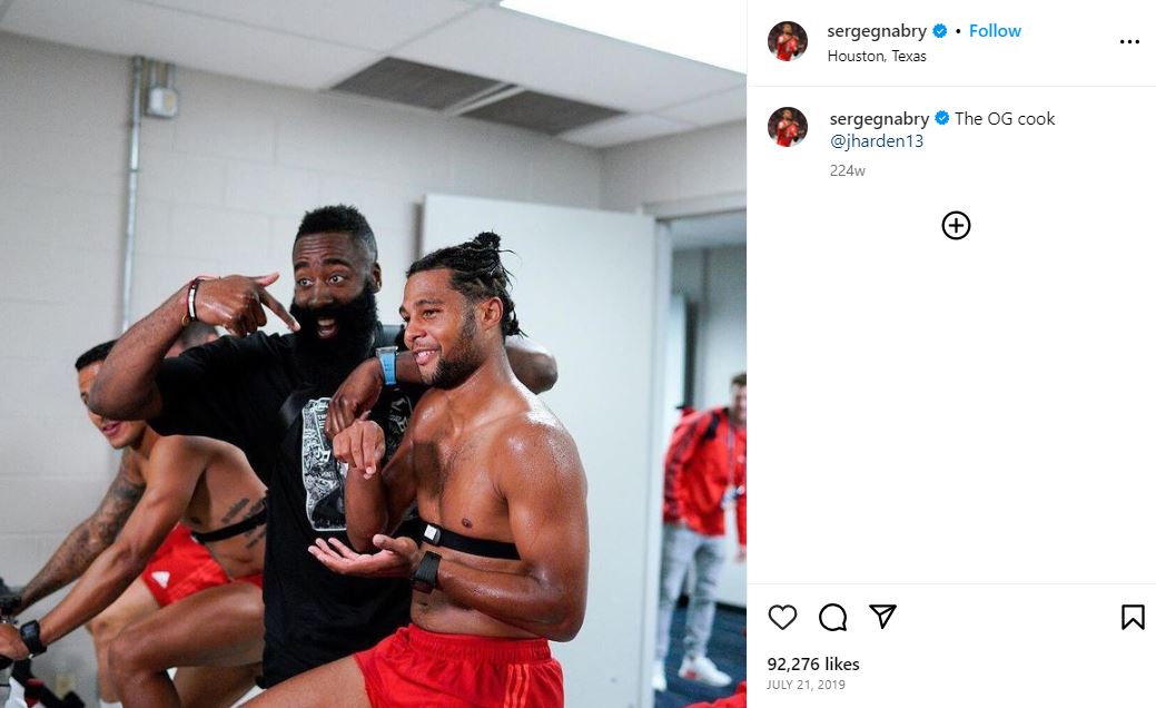 Serge Gnabry and James Harden in a post game celebratin in 2019 (Credits: Instagram/@sergegnabry)