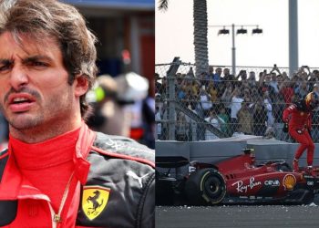Carlos Sainz (left), Sainz's crash at Abu Dhabi (right) (Credits- RacingNews365, Motorsport.com)
