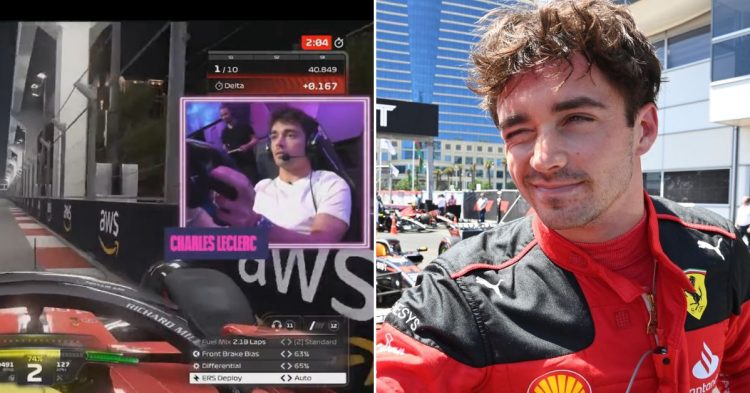 Charles Leclerc shows off his skills in virtual Las Vegas Street Circuit (Credits - Twitter, Sky Sports)