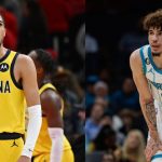 Charlotte Hornets' LaMelo Ball and Indiana Pacers' Tyrese Haliburton