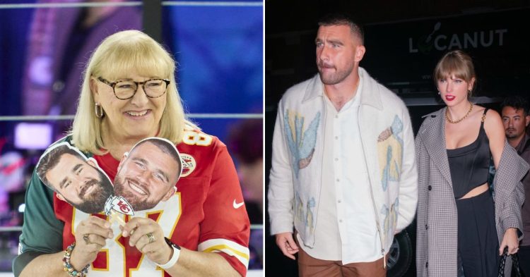 Donna Kelce and Travis Kelce with Taylor Swift (Credit: People)