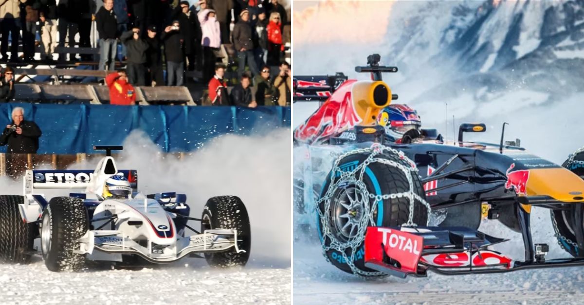 F1 cars on snow. (Credits - Red Bull, F1)