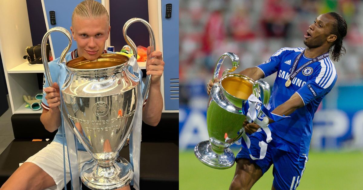 Haaland and Drogba winning the UEFA Champions League