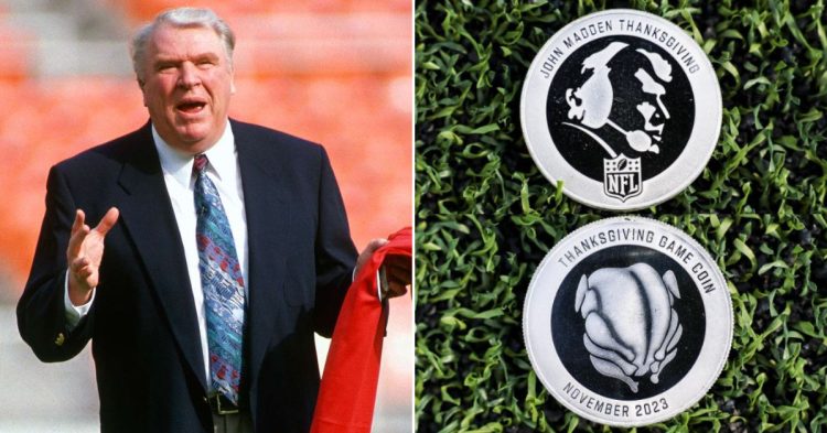 John Madden and the special Thanksgiving coin featuring him (Credit: People)
