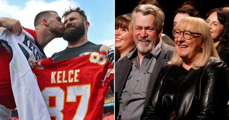 Travis Kelce with Jason Kelce and Ed Kelce with Donna Kelce (Credit: People)