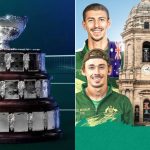 L- Davis Cup trophy; R- Australian and Italian team players who will fight for 2023 trophy