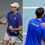 L- Jannik Sinner after defeating Novak Djokovic in singles; R- Jannik Sinner with his doubles partner, Lorenzo Sonego at Davis Cup