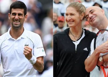 L Novak Djokovic; R Steffi Graf and Andre Agassi