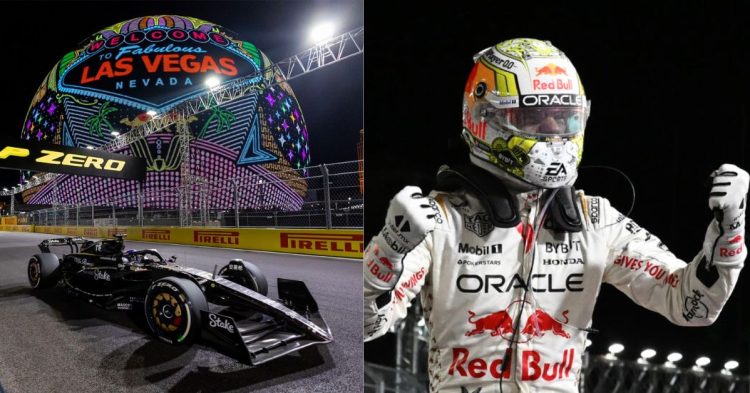 Las Vegas Grand Prix, 2023 (left), Max Verstappen after winning the race as Las Vegas (right) (Credits- InsideHook, France 24)