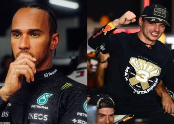 Lewis Hamilton (left), Max Verstappen with Red Bull staff (right) (Credits- Pitpass, F1)