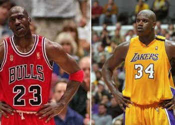 Michael Jordan and Shaquille O'Neal (Credit- Brian Bahr Getty and Sportswire)