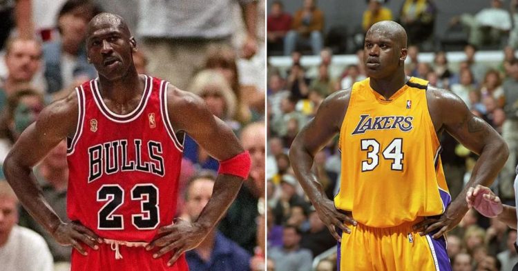 Michael Jordan and Shaquille O'Neal (Credit- Brian Bahr Getty and Sportswire)