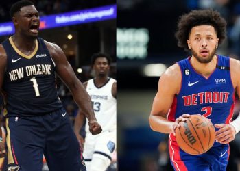 New Orleans Pelicans' Zion Williamson and Detroit Pistons' Cade Cunningham