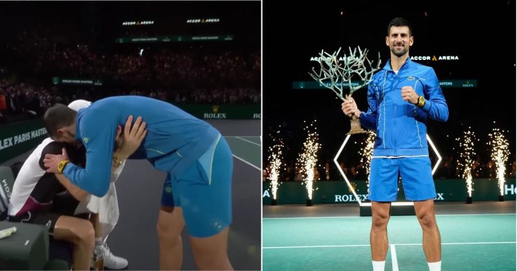 Novak Djokovic and Grigor Dimitrov after the final at Paris Masters. (Credits- X, Corinnedubreuil/ATP Tour)