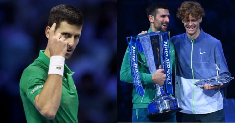 Novak Djokovic and Jannik Sinner at the 2023 ATP Finals in Turin