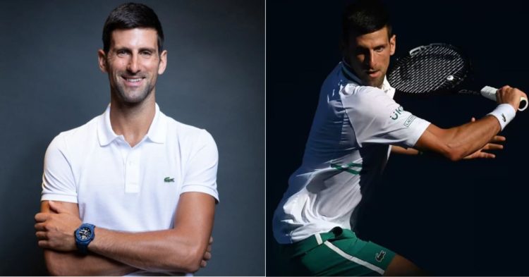 Novak Djokovic showcasing Hublot watch and Lacoste apparel
