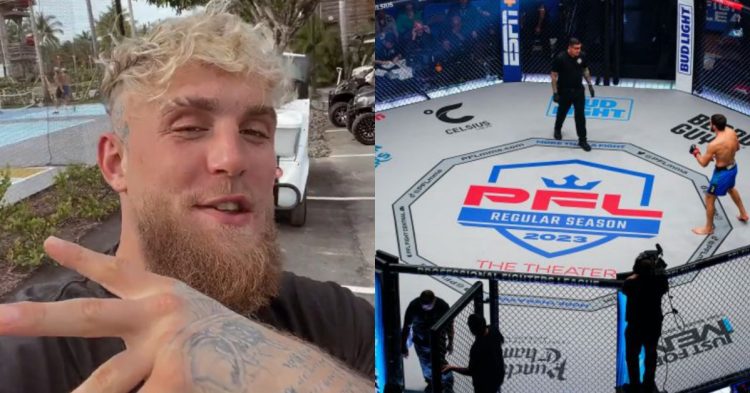 Jake Paul (left) and PFL cage (right)