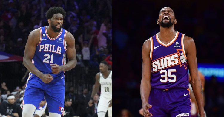 Phoenix Suns' Kevin Durant and Philadelphia 76ers' Joel Embiid