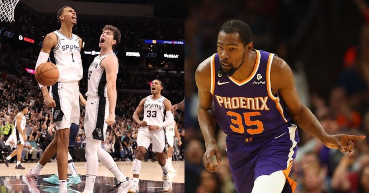 Phoenix Suns' Kevin Durant and San Antonio Spurs' Victor Wembanyama