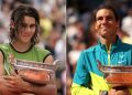 Rafael Nadal with his first and most recent Grand Slam wins- French Open in 2005 and 2022