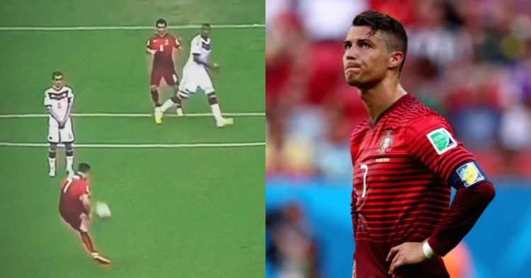 Report on 2014 World Cup, where Cristiano Ronaldo hit a one-man wall after taking a free kick against Germany.