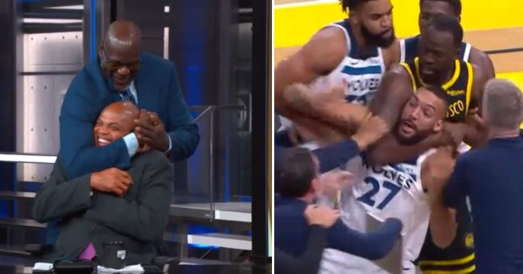 Shaquille O'Neal giving Charles Barkley a chokeholad and Draymond Green's scuffle with Rudy Gobert (Credits- X)