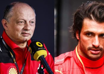 Team principal of Ferrari, Fred Vasseur (left), Carlos Sainz (right) (Credits- Scuderia Ferrari Fans, PlanetF1)