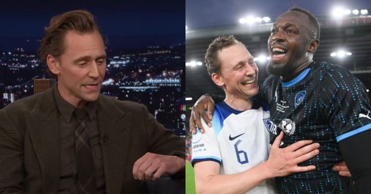 Report on Tom Hiddleston as the English actor discuss the Soccer Aid charity event where he faced the fastest man alive, Usain Bolt.