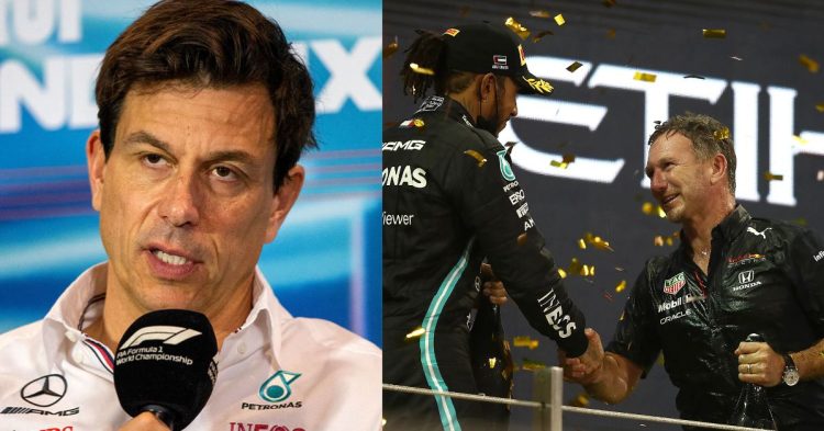 Toto Wolff (left), Lewis Hamilton with Christian Horner (right) (Credits- WTF1, Metro UK)