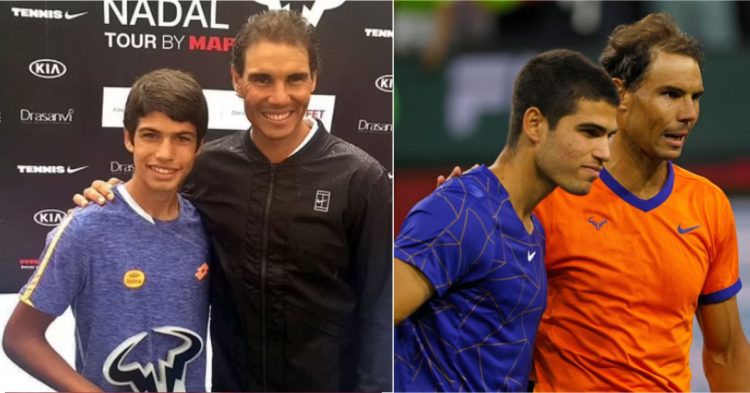 Carlos Alcaraz with Rafael Nadal, then and now (Credits: Getty Images)