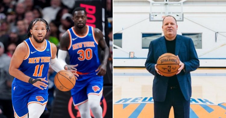 Jalen Brunson, Julius Randle, and Leon Rose, the president of the New York Knicks (Credits: Getty Images)