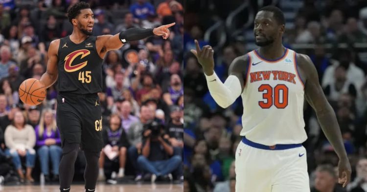 New York Knicks' Julius Randle and Cleveland Cavaliers' Donovan Mitchell