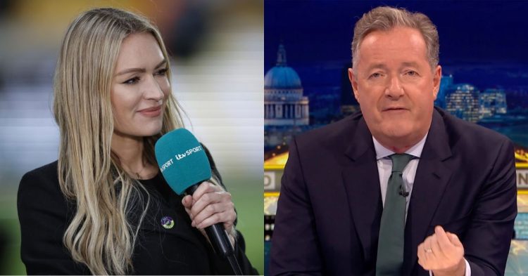 Report on Piers Morgan as the British speaker adds his opinion to the current debate of female soccer pundits using Laura Woods.