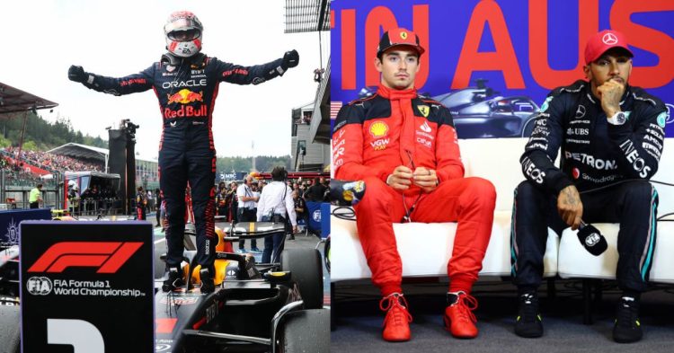 Red Bull driver Max Verstappen (left), Charles Leclerc and Lewis Hamilton (right) (Credits- SBNation.com, F1)