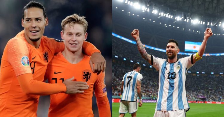 Virgil Van Dijk with Frenkie De Jong and Lionel Messi