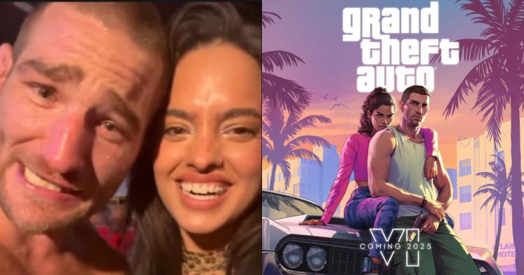 Sean Strickland and Nina Marie Danele (Left ) and GTA 6 poster (Right)